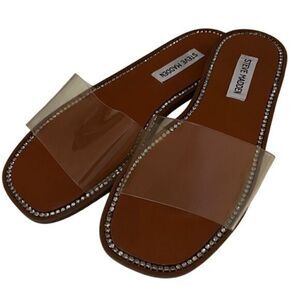 Steve Madden Nolo Clear Band Rhinestones‎ Slip On Sandals Women's Size 8.5